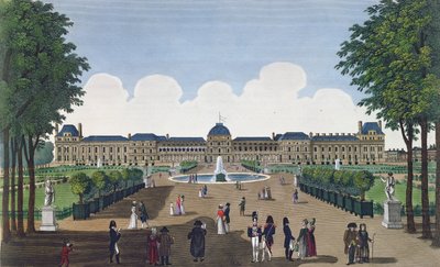 ट्यूलरीज एंड ट्यूलरीज गार्डन, c.1815-20 (रंग उत्कीर्णन) द्वारा हेनरी कौरवोइज़ियर-वोइसिन